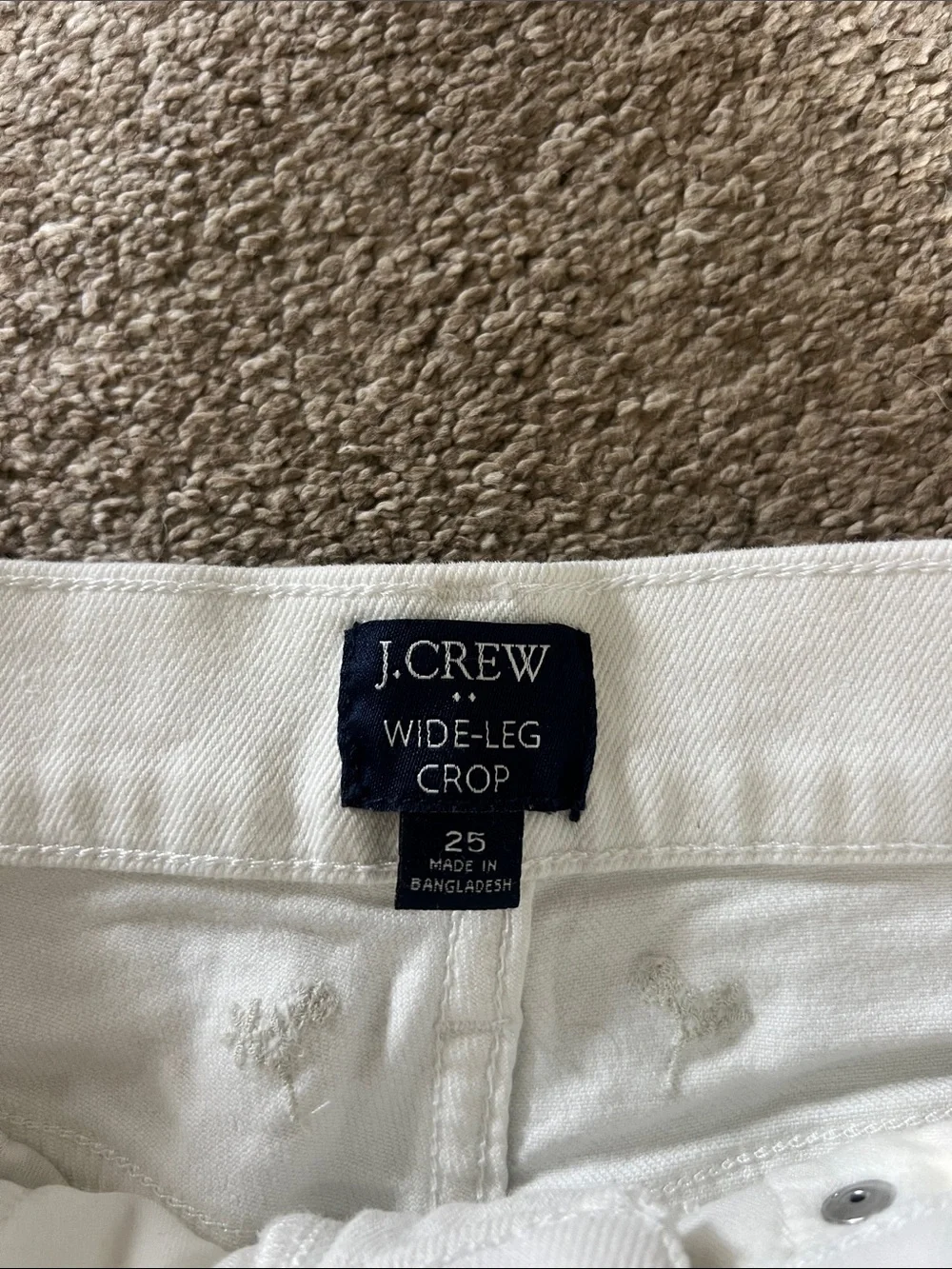 J. Crew White Straight-Leg Jeans with Subtle Embroidered Stars
